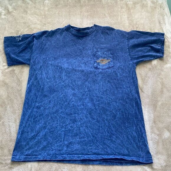 Harley-Davidson Other - Harley Davidson Men’s Blue Acid Wash Graphic Vintage Pocket T-Shirt